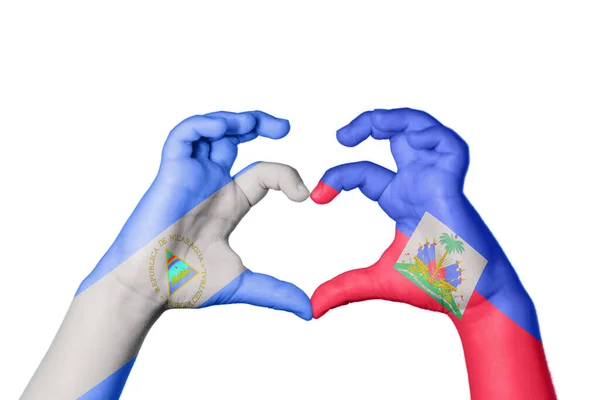 Nicaragua Haiti Heart Hand Gesture Making Heart Clipping Path — Stock Photo, Image