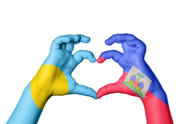 Palau Haiti Heart Hand Gesture Making Heart Clipping Path — Stock Photo, Image