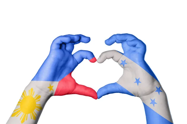 Φιλιππίνες Ονδούρα Καρδιά Χειρονομία Χέρι Κάνει Καρδιά Ψαλίδισμα Διαδρομή — Φωτογραφία Αρχείου