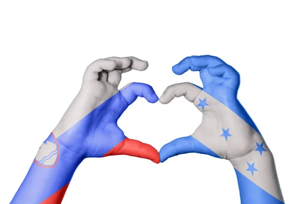 Slovenien Honduras Hjärta Hand Gest Att Göra Hjärta Klippning Vägen — Stockfoto