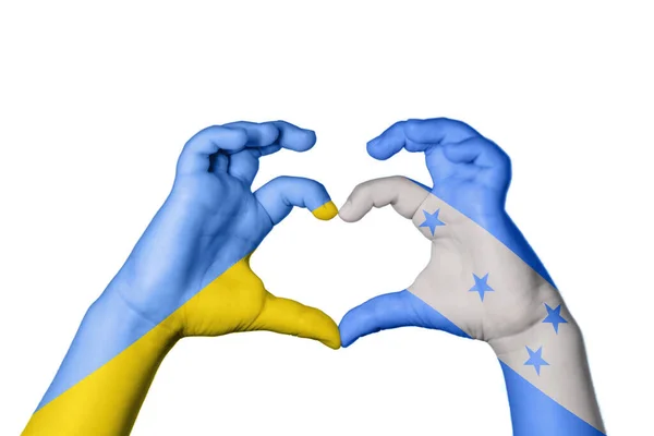 Україна Гондурас Серце Жест Рук Серце Відсікаючий Контур — стокове фото