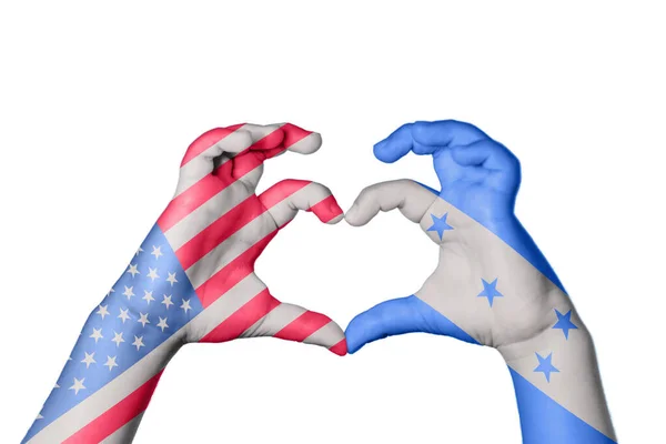 United States Honduras Heart Hand Gesture Making Heart Clipping Path — Stock Photo, Image