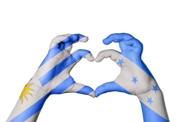 Uruguai Honduras Coração Mão Gesto Fazendo Coração Clipping Path — Fotografia de Stock