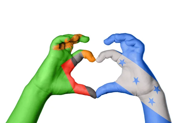赞比亚Honduras Heart Hand Gesture Making Heart Clipping Path — 图库照片