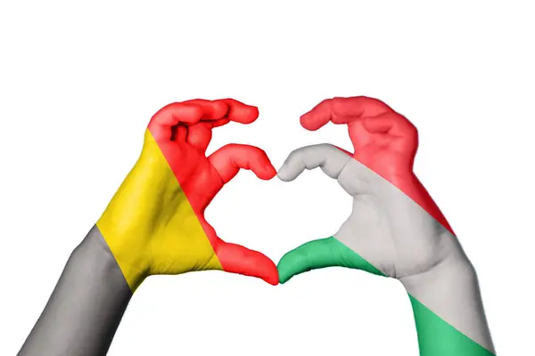 Belgium Hungary Heart Hand Gesture Making Heart Clipping Path — Stock Photo, Image