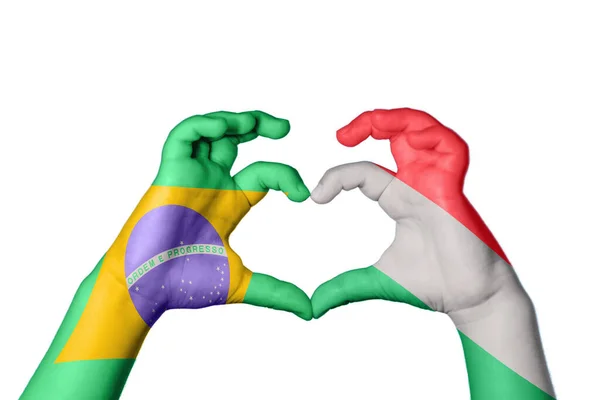 Brazil Hungary Heart Hand Gesture Making Heart Clipping Path — Stock Photo, Image