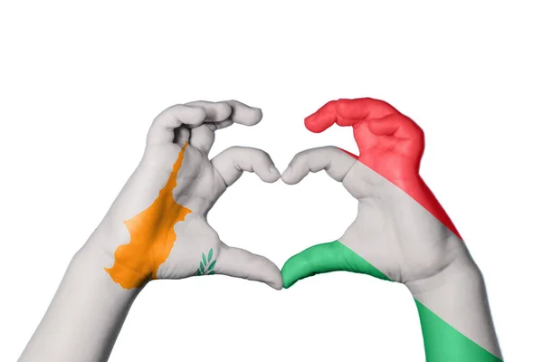 Cyprus Hungary Heart Hand Gesture Making Heart Clipping Path — Stock Photo, Image