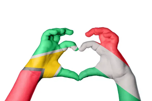 Guyana Maďarsko Srdce Ruční Gesto Dělat Srdce Ořezávání Cesta — Stock fotografie