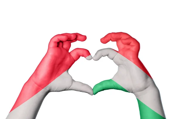 Indonesia Hungary Heart Hand Gesture Making Heart Clipping Path — Stock Photo, Image