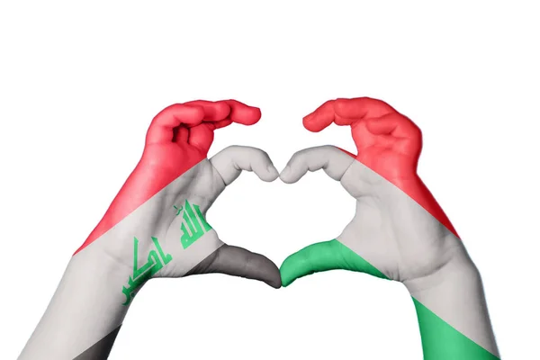 Iraq Hungría Corazón Hacer Gestos Con Mano Corazón Recortar Camino —  Fotos de Stock