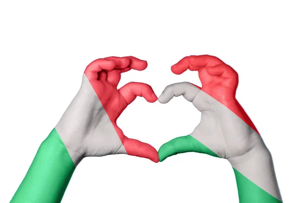 Włochy Węgry Serce Ręka Gestem Podejmowania Serca Ścieżka Clipping — Zdjęcie stockowe