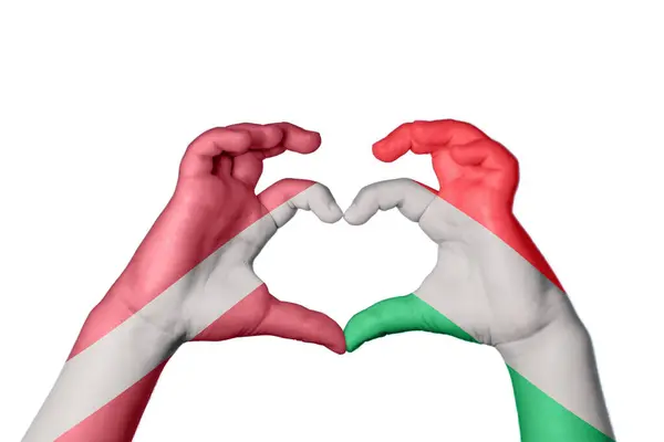 Latvia Hungary Heart Hand Gesture Making Heart Clipping Path — Stock Photo, Image