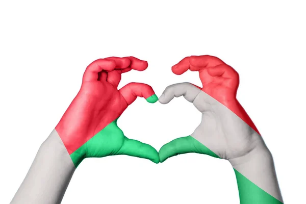 Madagascar Hungary Heart Hand Gesture Making Heart Clipping Path — Stock Photo, Image