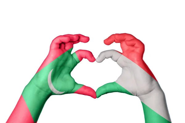 Maldives Hungary Heart Hand Gesture Making Heart Clipping Path — Stock Photo, Image