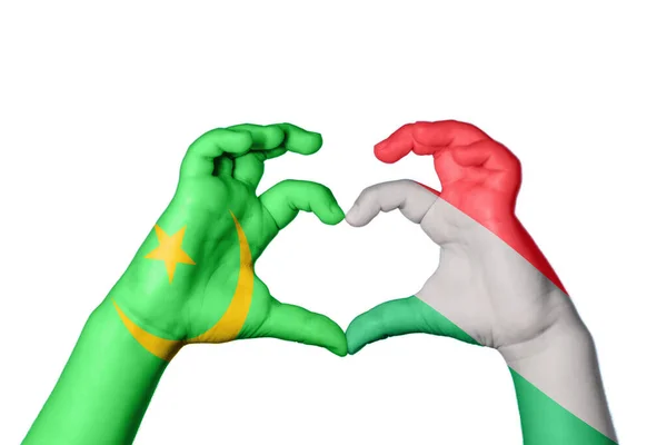 毛里塔尼亚匈牙利心脏 手手势 制造心脏 收割路径 — 图库照片