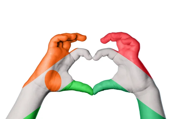 Niger Hungary Heart Hand Gesture Making Heart Clipping Path — Stock Photo, Image