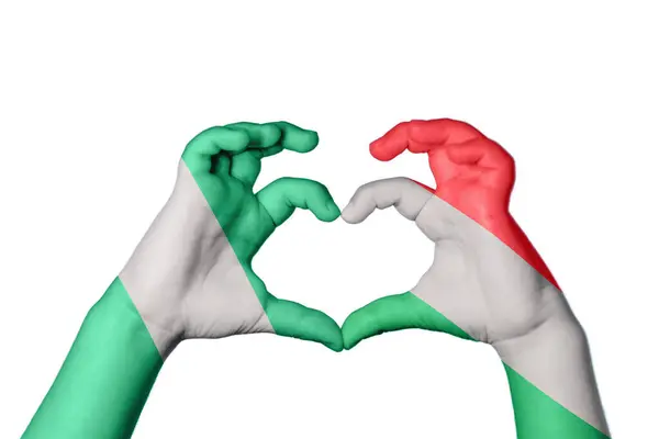 Nigérie Maďarsko Srdce Ruka Gesto Dělat Srdce Ořezávání Cesta — Stock fotografie