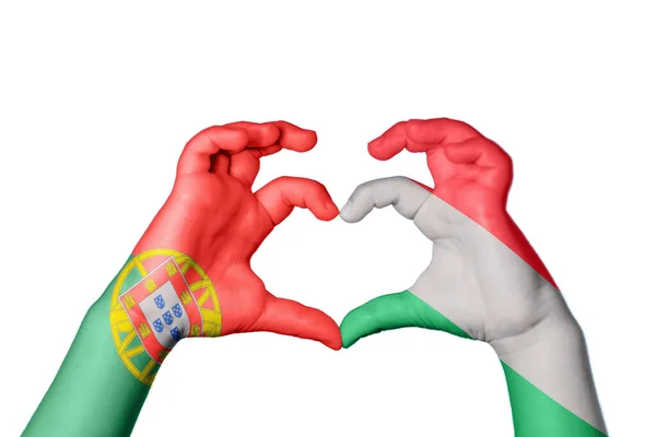 Portugal Hungary Heart Hand Gesture Making Heart Clipping Path — Stock Photo, Image