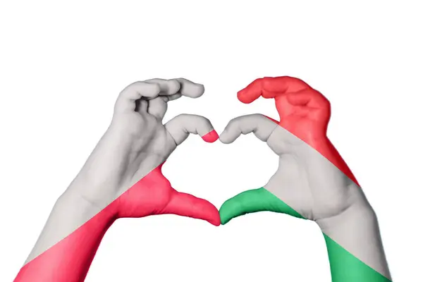 Poland Hungary Heart Hand Gesture Making Heart Clipping Path — Stock Photo, Image