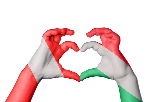 Peru Hungary Heart Hand Gesture Making Heart Clipping Path — Stock Photo, Image