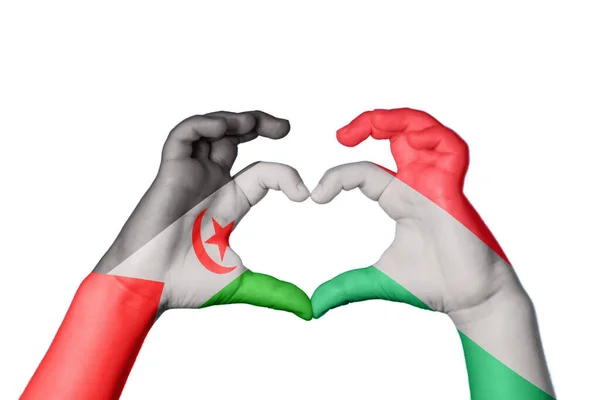 Sahrawi Arab Democratic Republic Hungary Heart Hand Gesture Making Heart — Stock Photo, Image