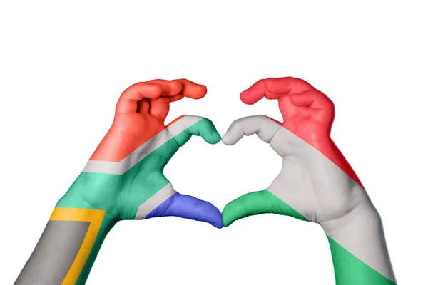 South Africa Hungary Heart Hand Gesture Making Heart Clipping Path — Stock Photo, Image
