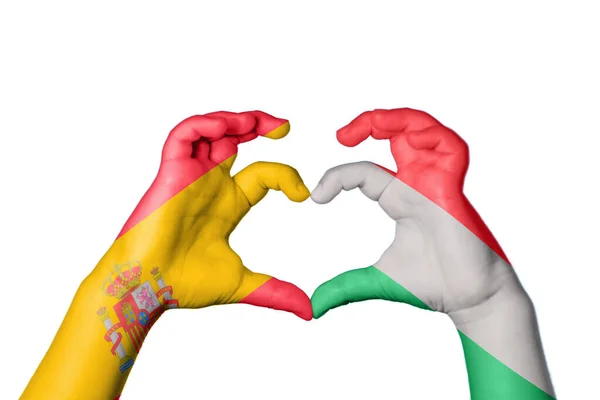 Spanyolország Magyarország Szív Kézmozdulatok Készítése Szív Vágóút — Stock Fotó
