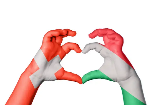 Schweiz Ungarn Herz Handbewegung Die Herz Macht Clipping Path — Stockfoto