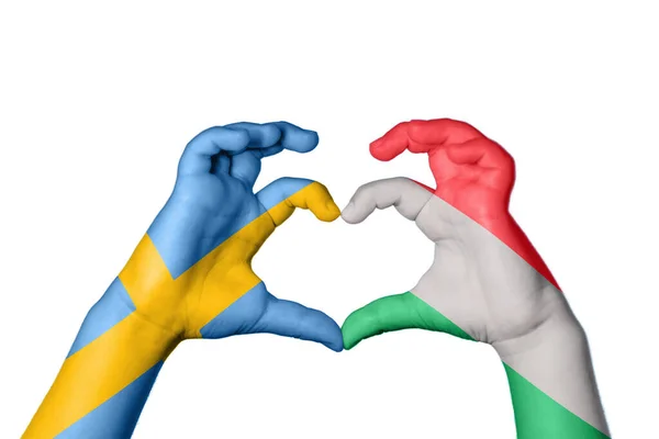 Sweden Hungary Heart Hand Gesture Making Heart Clipping Path — Stock Photo, Image