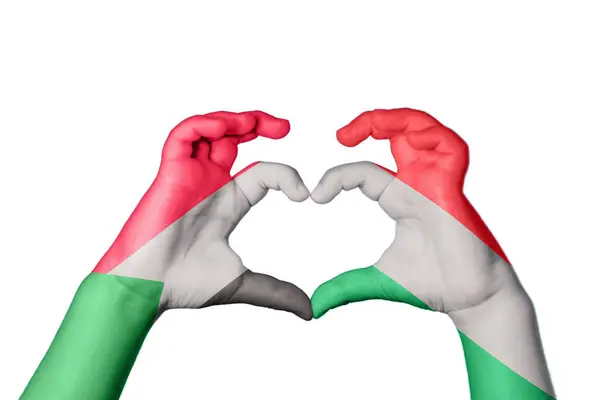 Σουδάν Ουγγαρία Καρδιά Χειρονομία Χέρι Καθιστώντας Την Καρδιά Ψαλίδισμα Διαδρομή — Φωτογραφία Αρχείου