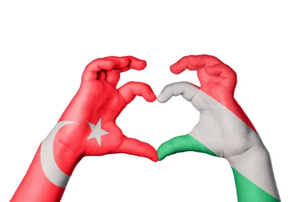 Turkiet Ungern Hjärta Hand Gest Att Göra Hjärta Klippning Väg — Stockfoto