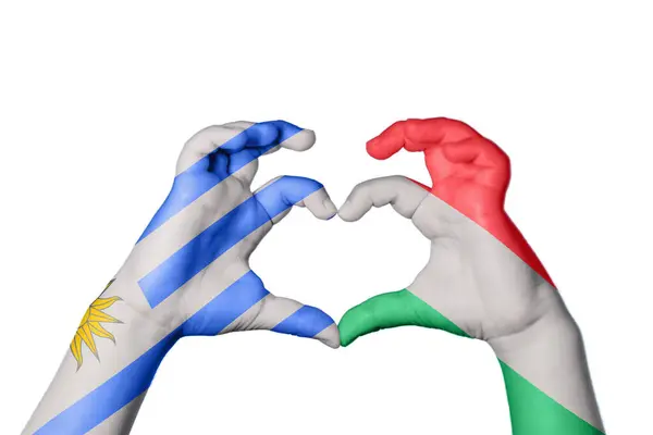 Uruguay Maďarsko Srdce Ruční Gesto Tvorby Srdce Ořezávání Stezka — Stock fotografie
