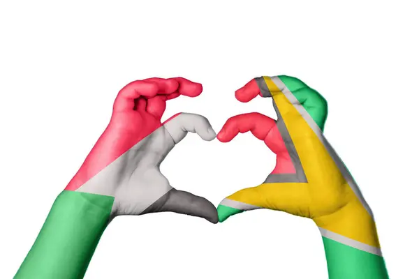 Sudão Guiana Coração Mão Gesto Fazendo Coração Clipping Path — Fotografia de Stock
