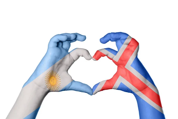 Argentina Islândia Coração Gesto Mão Fazendo Coração Clipping Path — Fotografia de Stock