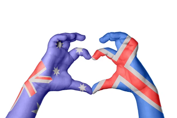 Αυστραλία Ισλανδία Καρδιά Χέρι Χειρονομία Καθιστώντας Την Καρδιά Ψαλίδισμα Μονοπάτι — Φωτογραφία Αρχείου