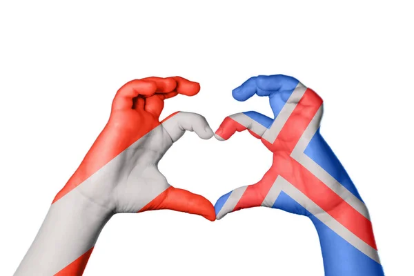 Austria Iceland Heart Hand Gesture Making Heart Clipping Path — Stock Photo, Image
