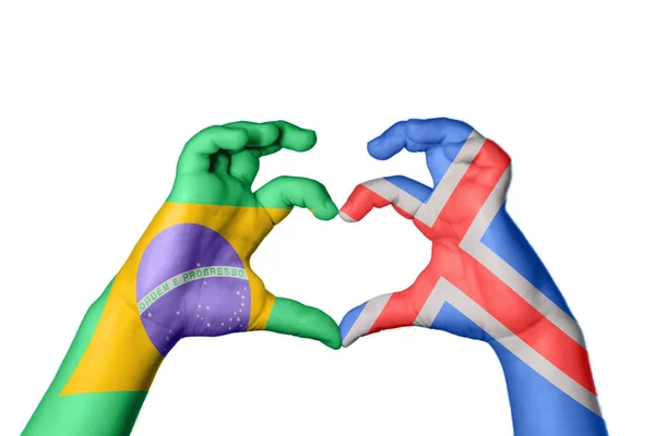 Βραζιλία Iceland Heart Χέρι Χειρονομία Καθιστώντας Την Καρδιά Ψαλίδισμα Μονοπάτι — Φωτογραφία Αρχείου