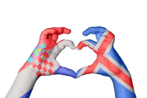 Kroatien Island Hjärta Hand Gest Att Göra Hjärta Klippbana — Stockfoto