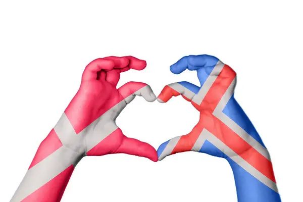 Dinamarca Islândia Coração Gesto Mão Que Faz Coração Clipping Path — Fotografia de Stock