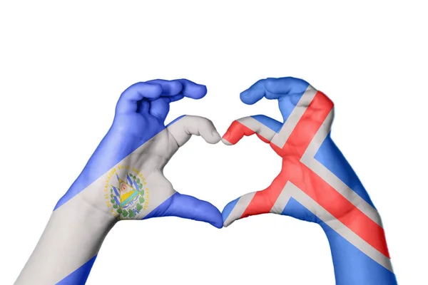 Σαλβαδόρ Ισλανδία Καρδιά Χέρι Χειρονομία Κάνοντας Καρδιά Ψαλίδισμα Μονοπάτι — Φωτογραφία Αρχείου