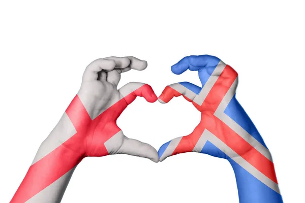 イングランドアイスランドハート ハンドジェスチャー作り心臓 クリッピングパス — ストック写真