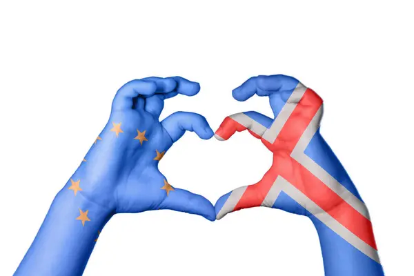 União Europeia Islândia Coração Gesto Mão Que Faz Coração Clipping — Fotografia de Stock