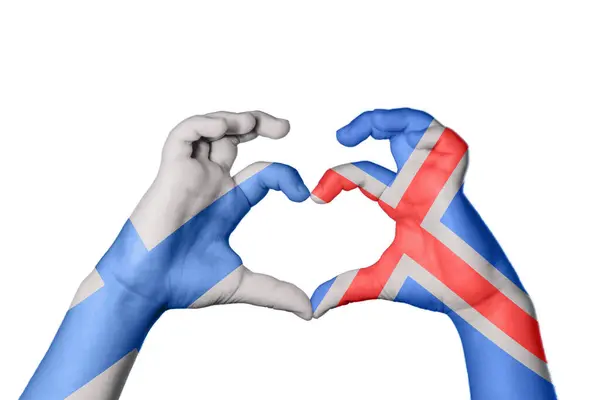 Finlândia Islândia Coração Gesto Mão Fazendo Coração Clipping Path — Fotografia de Stock