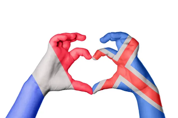 Франція Ісландія Серце Жест Рук Робить Серце Відсічний Контур — стокове фото