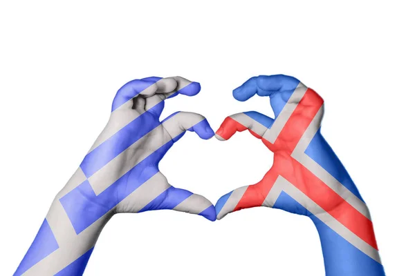 Grécia Islândia Coração Gesto Mão Fazendo Coração Clipping Path — Fotografia de Stock