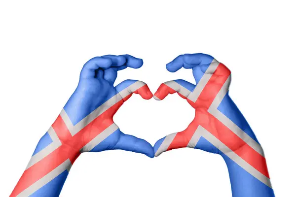 Island Srdce Ruční Gesto Srdce Ořezávání Cesta — Stock fotografie