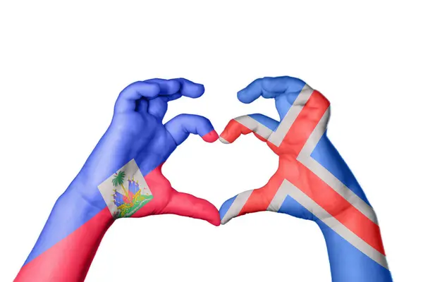 Haiti Islândia Coração Gesto Mão Fazendo Coração Caminho Recorte — Fotografia de Stock