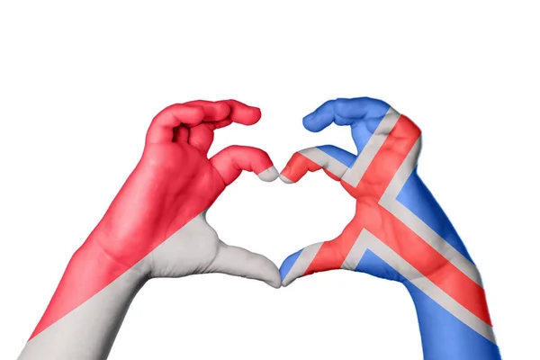 Індонезія Ісландія Серце Жест Рук Робить Серце Відсічний Контур — стокове фото