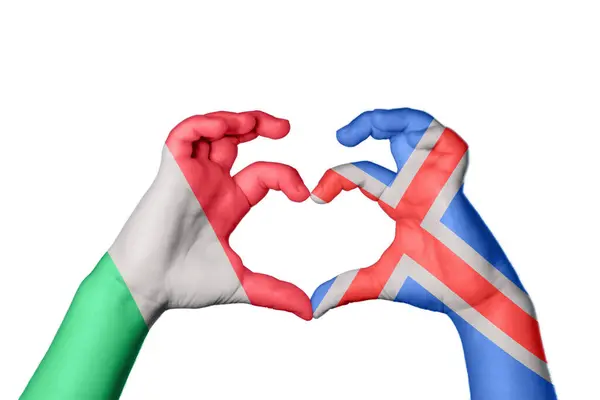 Itália Islândia Coração Gesto Mão Fazendo Coração Clipping Path — Fotografia de Stock