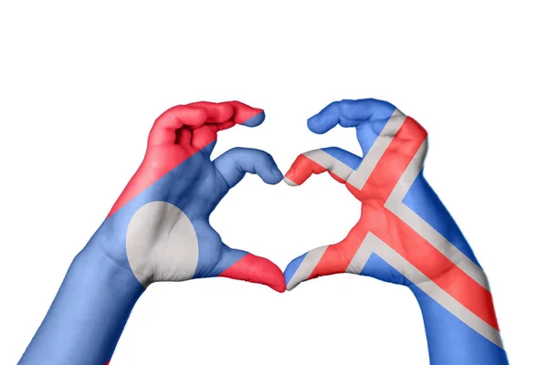 Лаос Ісландія Серце Жест Рук Робить Серце Відсічний Контур — стокове фото